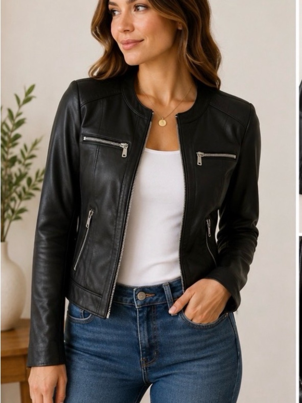 Bernardo Genuine Leather Moto Jacket Black Women’s M – Zip Front
